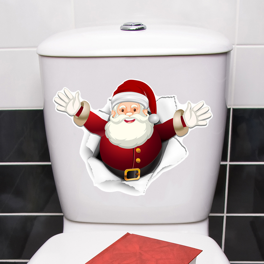 

1pc Self-adhesive Santa Claus Toilet Sticker - Christmas Bathroom Decoration Wall Decal, Christmas Decor