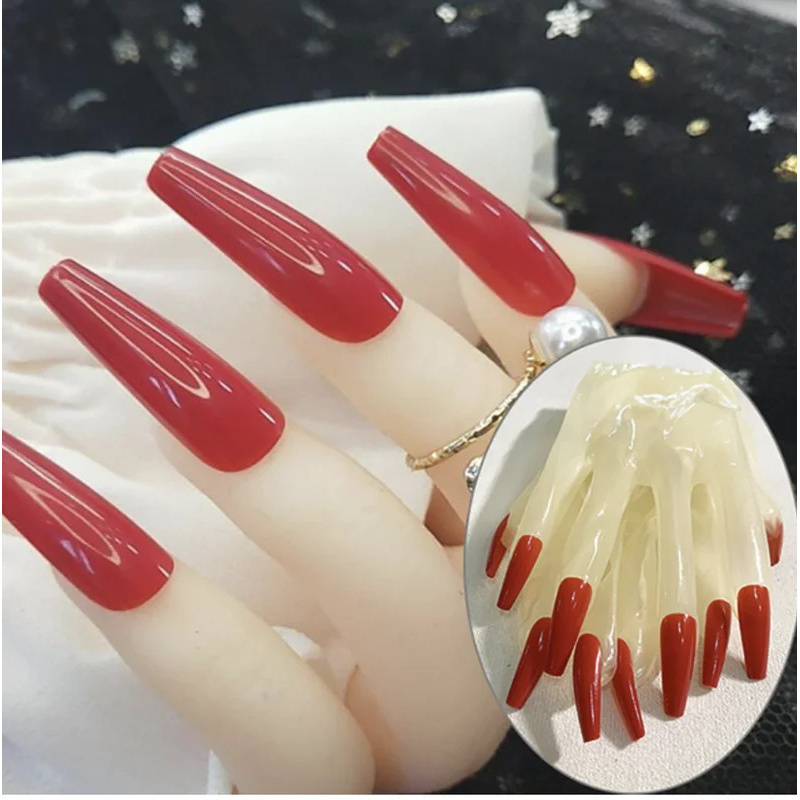 Crossdressing Male To Female Oil Shiny Transparent Super Thin Latex Zentai Long Red Flat Nails Sheer Cosplay Gloves
