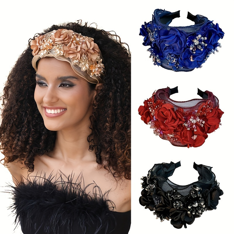 

Bohemian Style Women's Wide Headband With Crystal Bead Headbands, Lace Hats, Headbands, Party Parties, Elegant Hair Accessories