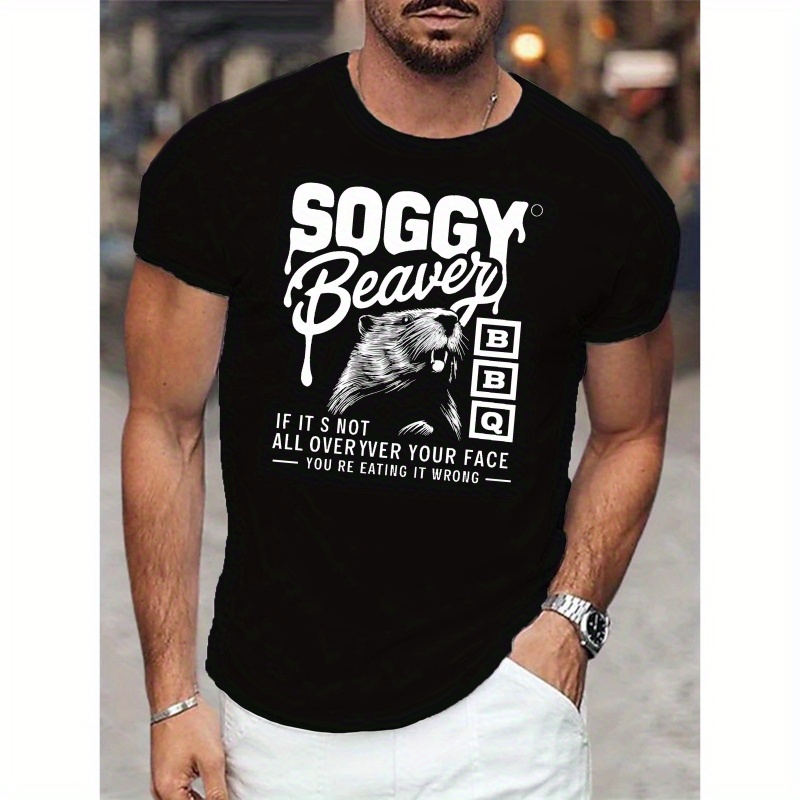 

Soggy Beaver Print Round Neck Summer Comfortable Short-sleeve Shirt With New Men's Fashion Pattern Print, Suitable For Casual Daily Outdoor Activities At Home