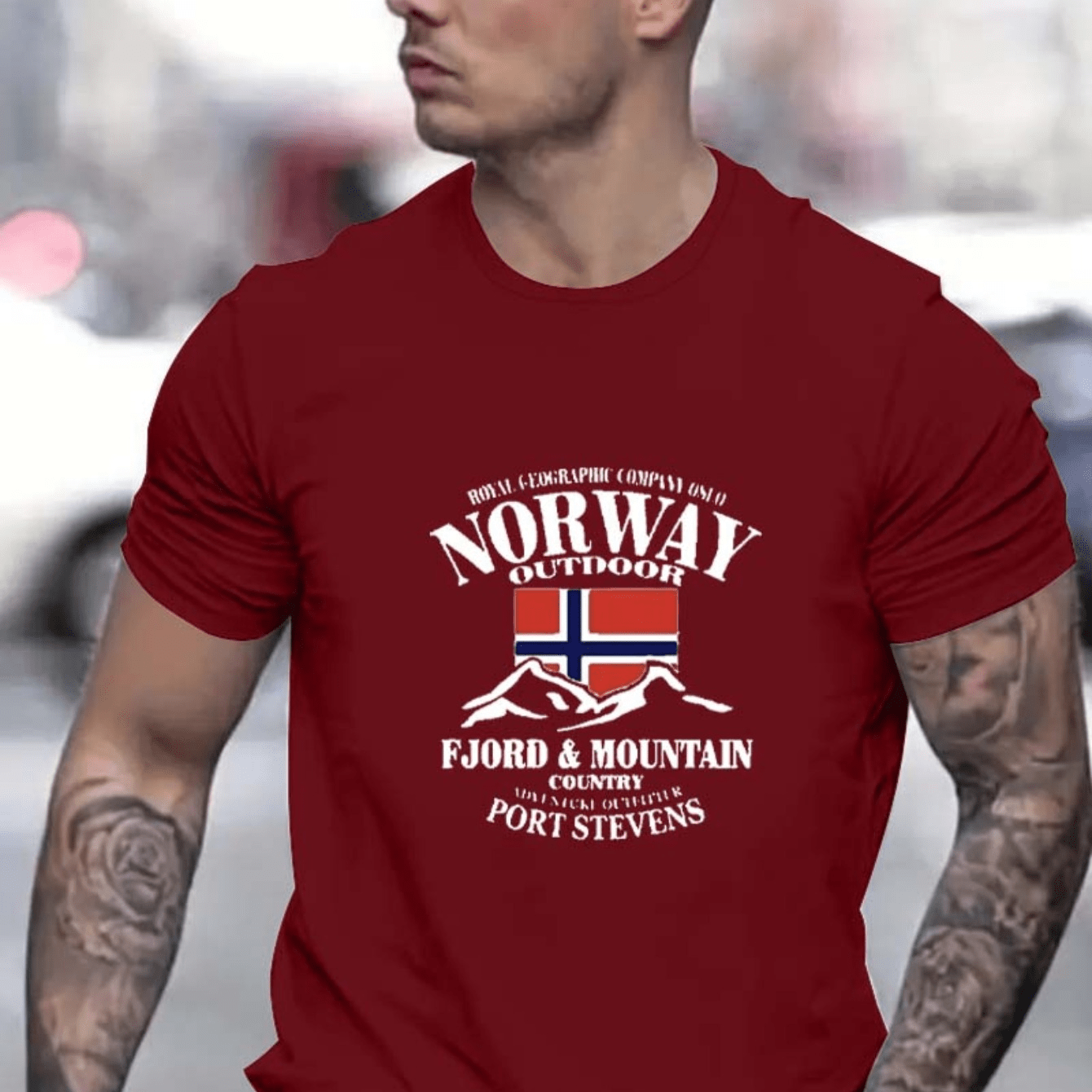 

Norway, Flag Print Slim Fit Short-sleeve, Simple T-shirt For Summer, Men's Round Neck Short-sleeve T-shirt, Casual T-shirt, Casual Comfortable Top