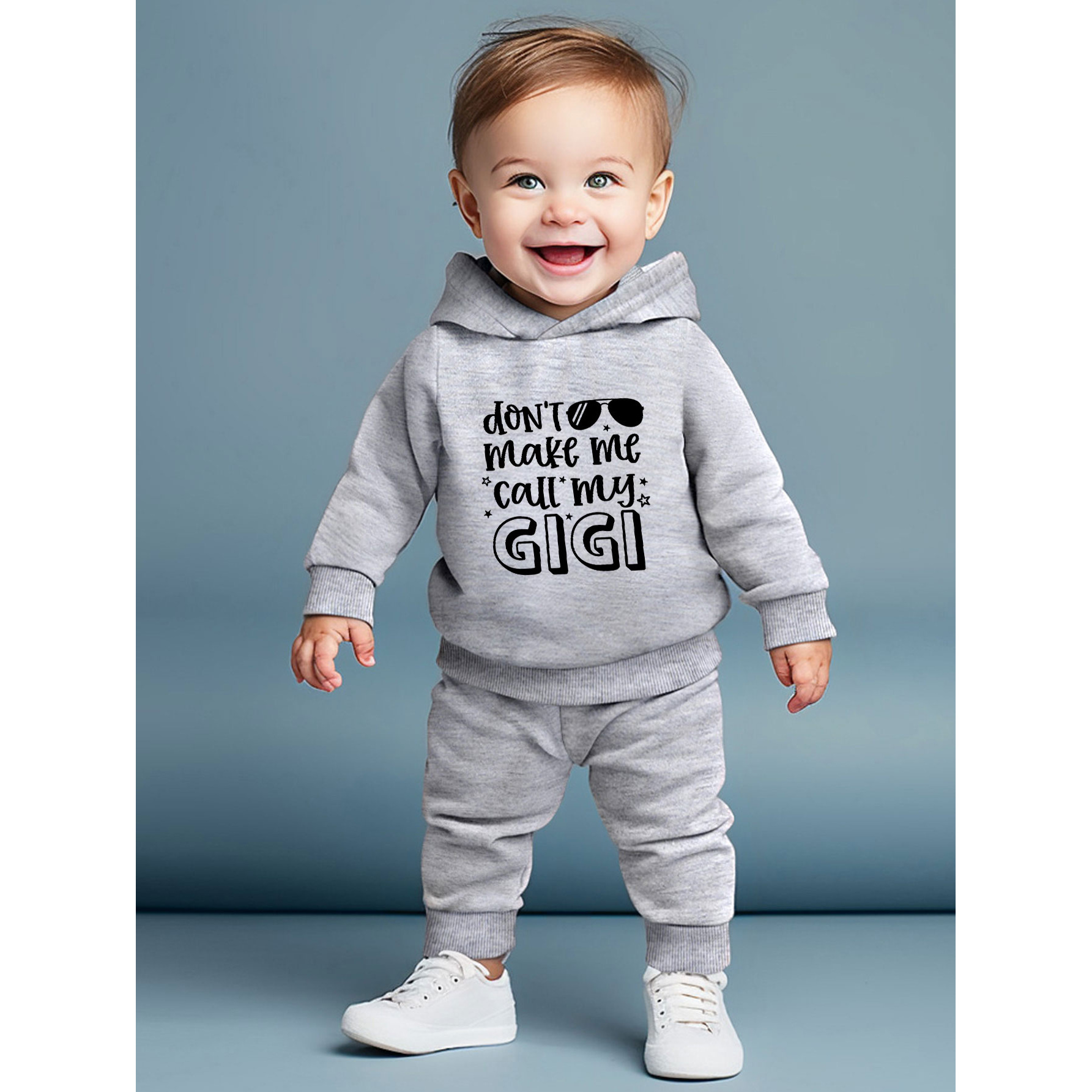 

Gigi Letter Print Baby Boy's Two-piece Set, Long Sleeve Hooded Sweatshirt & Elastic Waist Pants, Casual Comfortable Loose Outfits For Spring And Autumn