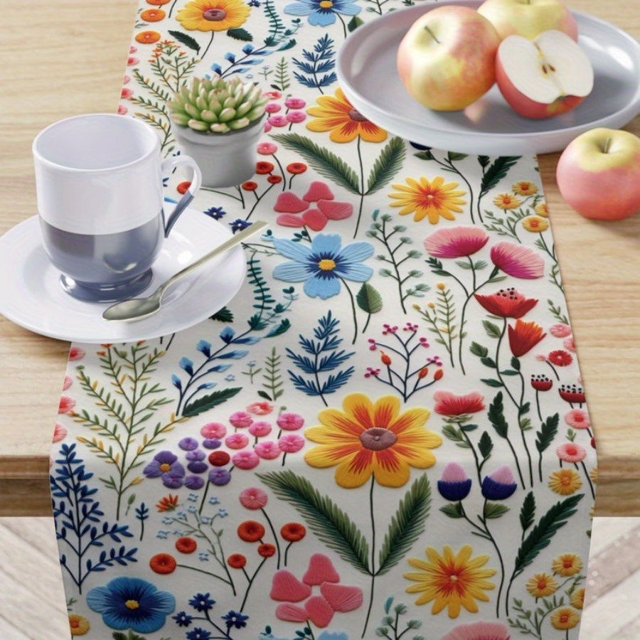 

Boho Chic Wildflower Table Runner - Polyester, Rectangular Floral Kitchen Decor & Housewarming Gift, Farmhouse Kitchen Decor