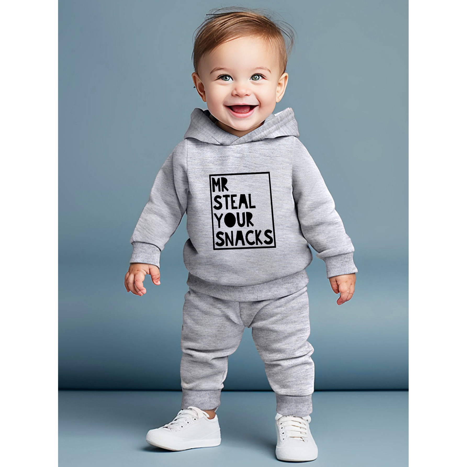 

Mr Steal Your Snacks Letter Print Baby Boy's Two-piece Set, Long Sleeve Hooded Sweatshirt & Elastic Waist Pants, Casual Comfortable Loose Outfits For Spring And Autumn