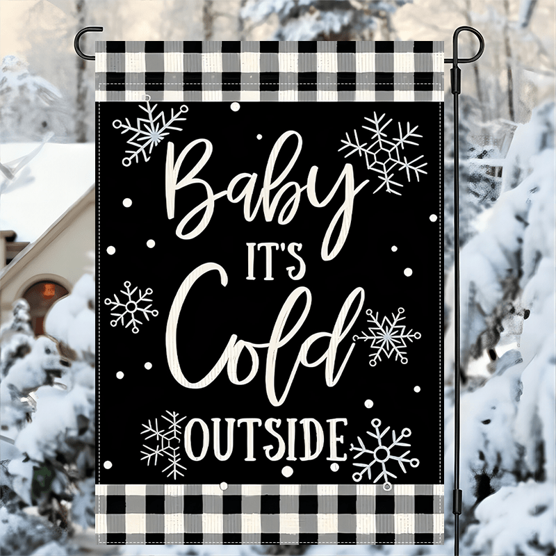 

1pc Outside Very Cold Garden Flag Winter Snowflake Garden Flag Double Buffalo Plaid Plaid Country Farm Yard Flag Christmas Winter Outdoor Decoration Double Sided Waterproof Burlap Flag 12x18inch