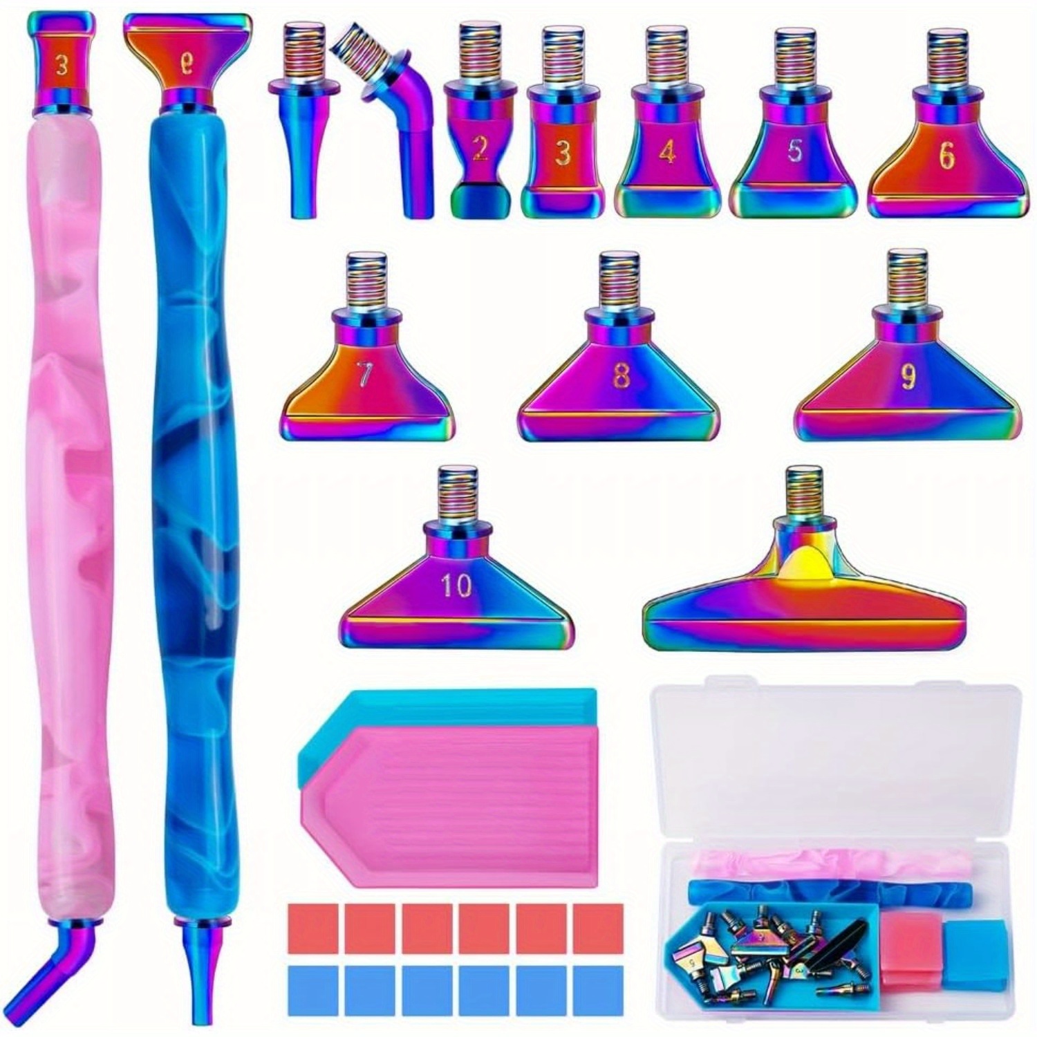 E-shop Sttargxing 27-teiliges Diamant-Malstift-Set, 12 Edelstahlspitzen mit 12 Ton, Multi--Spitzen 5D Diamant-Malzubehör, Ersatzstift für