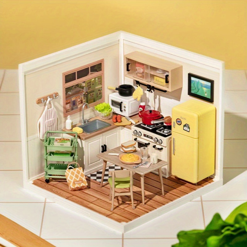 

3d Puzzle Model Series Kitchen Plastic Diy Miniature House Kit Building Blocks Kits For Adult Dw008