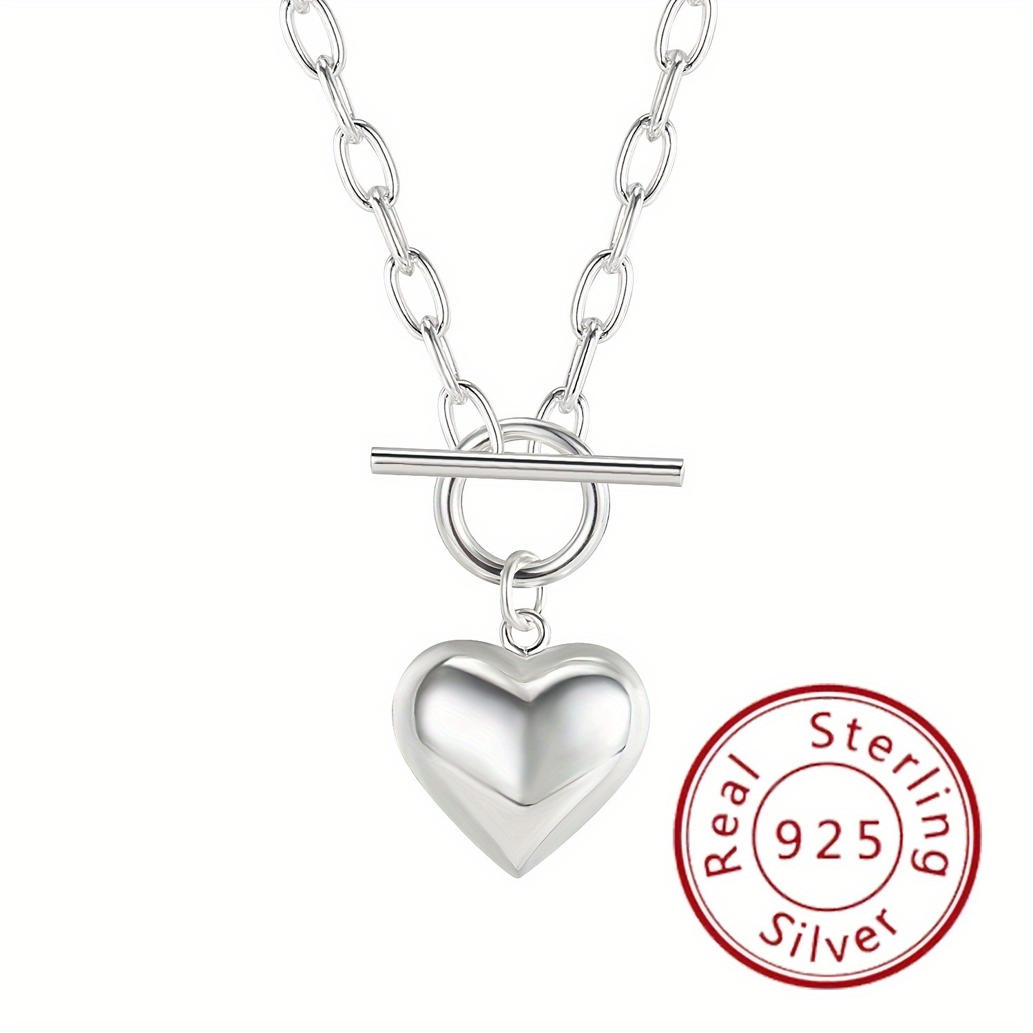 

Retro 925 Sterling Silver Heart Necklace With Ot Buckle Simple Clavicle Chain Silver Color Necklace