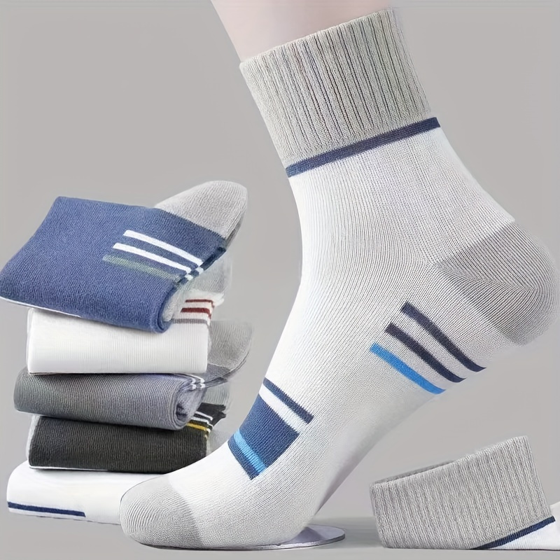 

6pcs Striped - -wicking, Odor-, , Fashionable & Mid- Length