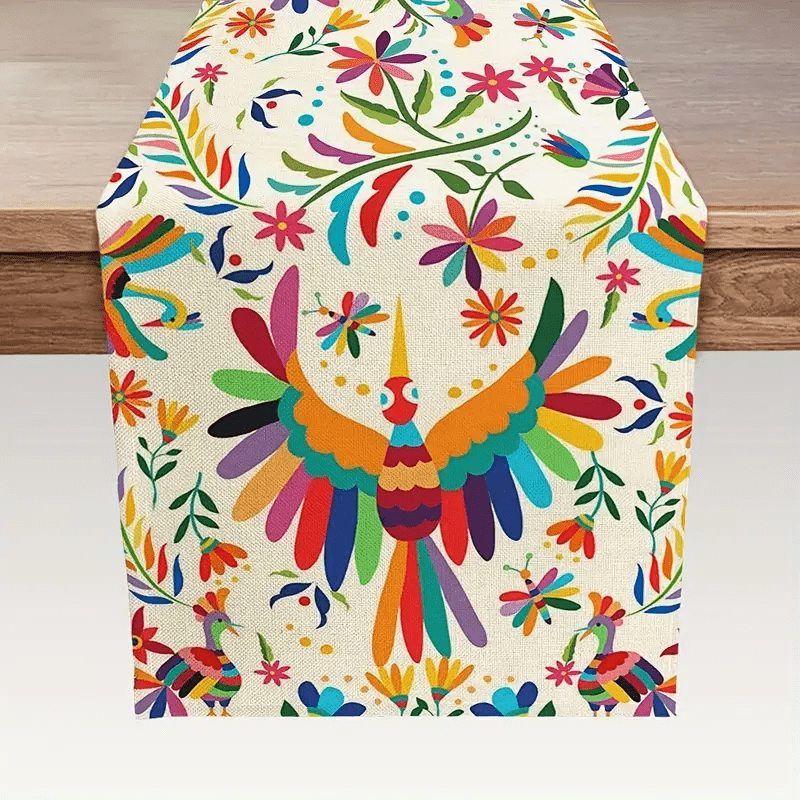 

Vibrant Mexican-themed Table Runner - Woven Polyester, 13 X 72 Inches - Perfect For Seasonal Kitchen Decorations & Parties