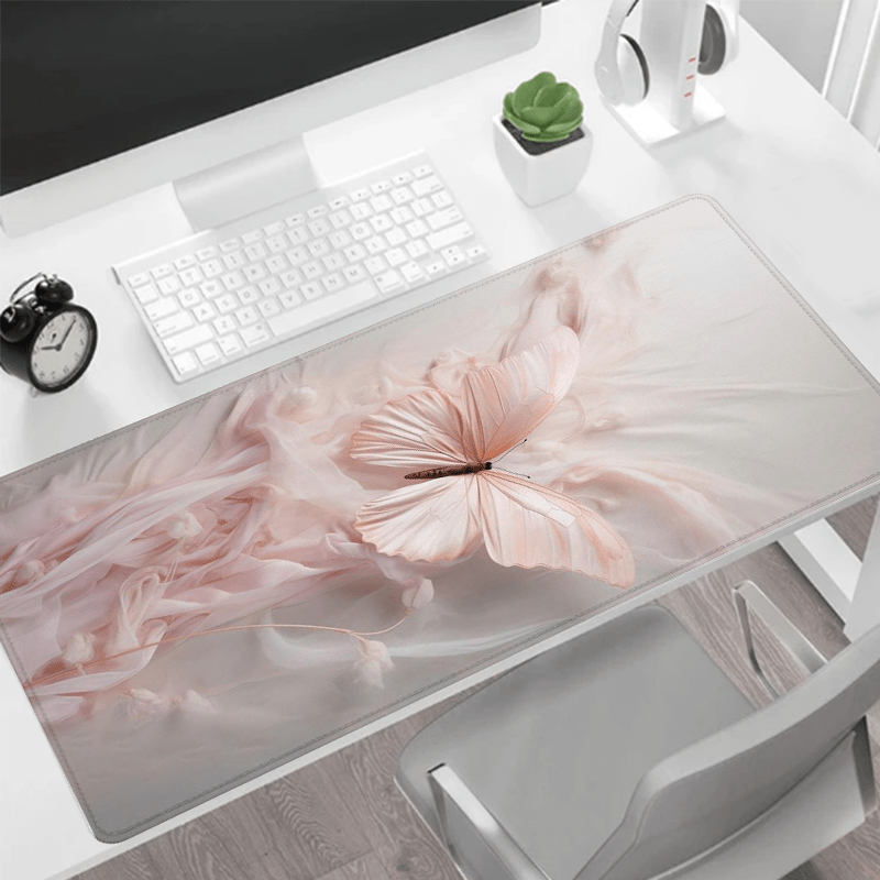 

Elegant Pink Butterfly Large Gaming Mouse Pad - 31.4x15.7" Non-slip Rubber Base, Edge Desk Mat For Keyboard And Computer - Perfect Gift For Girlfriend Or Boyfriend