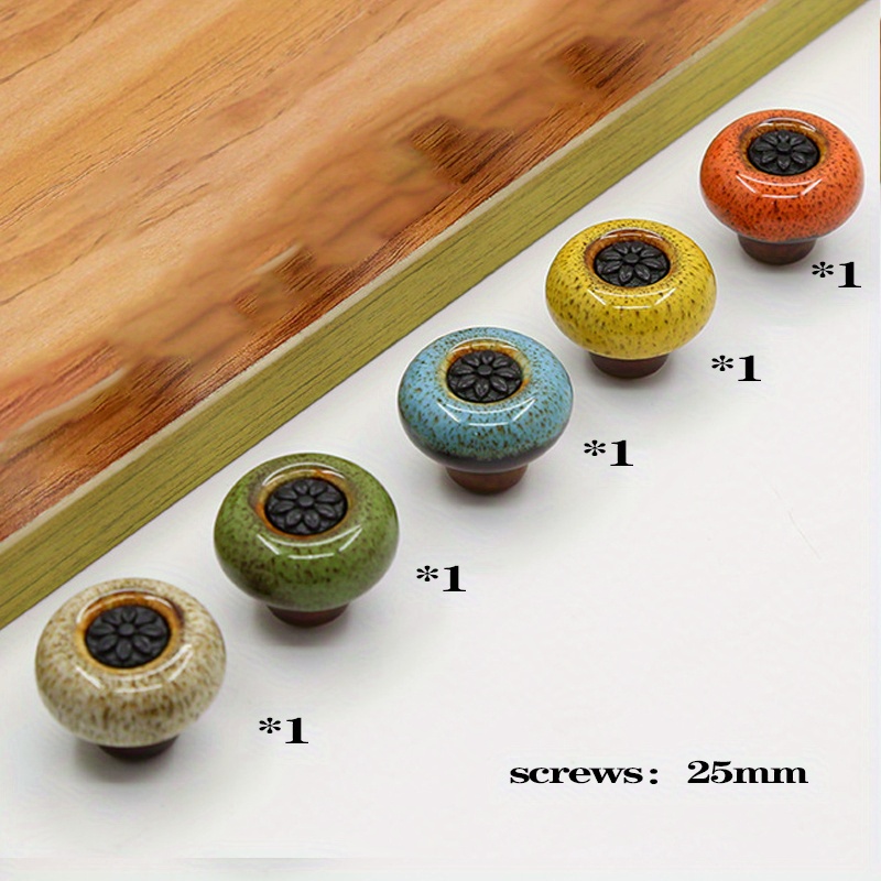 Image of 5-pack Colorful Ceramic Cabinet Knobs, Leopard Print Glass Round Single Hole Pulls With Installation Hardware For Wardrobe, Drawer, Wine Cabinet - Decorative Dresser Handles