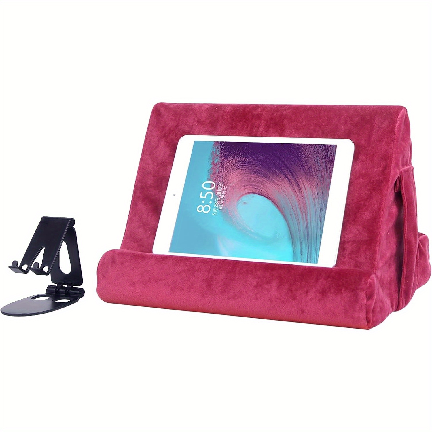 TEMU Support de tablette multi-angle avec coussin souple et poche filet : Support universel pour téléphone portable pour les genoux, le canapé et le