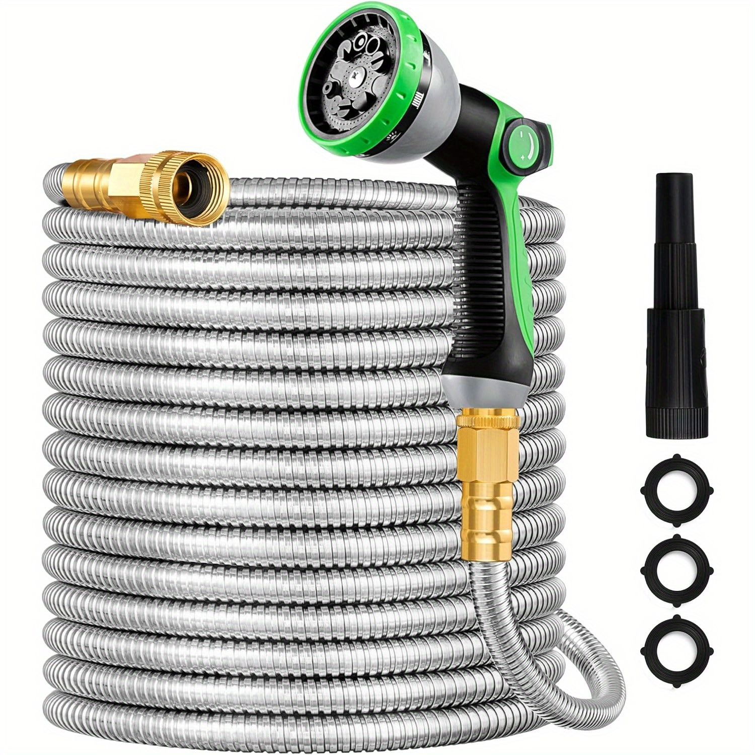 

25ft-150ft Lightweight 304 Stainless Steel Water Hose, , With Multifunction Nozzle & Sprayer, Flexible, High Pressure, , Hose For Yard, Outdoors