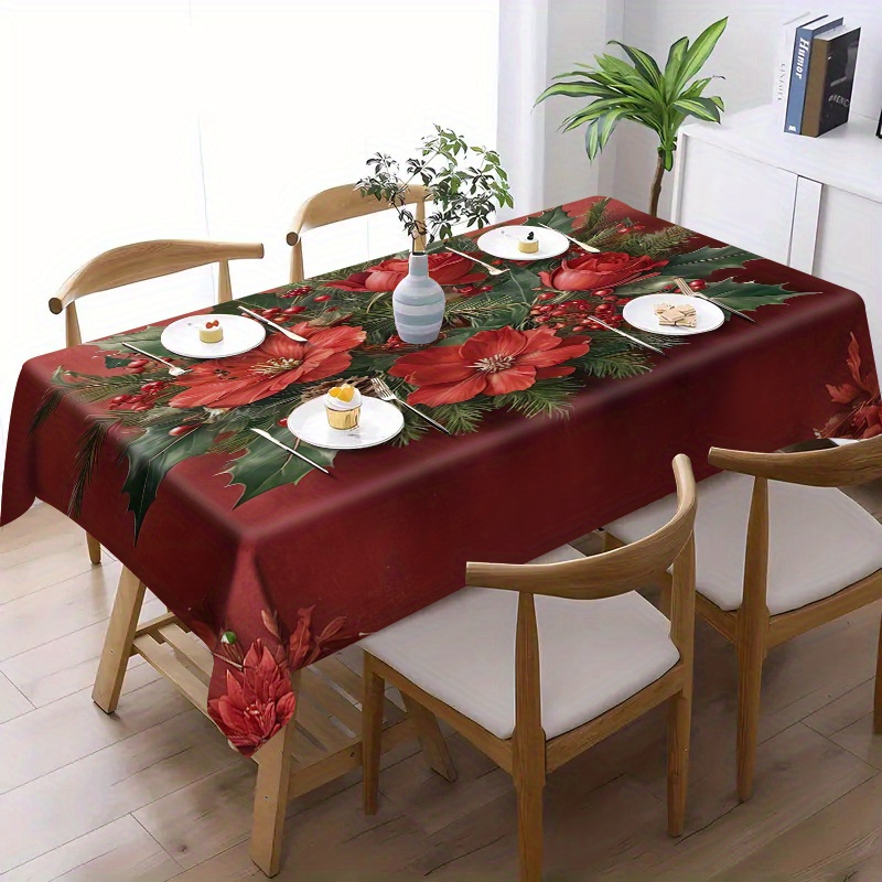 

Christmas Tablecloth With Festive Print - 1pc, Woven Polyester, Oil And Stain Resistant, Decorative Square Table Cover For Home And Restaurant, Machine Made - Seasonal Table Decor