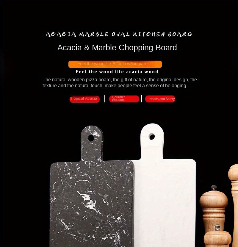 1pc acacia wood marble cutting board   solid wood steak bread board for kitchen fruit chopping serving platter details 0