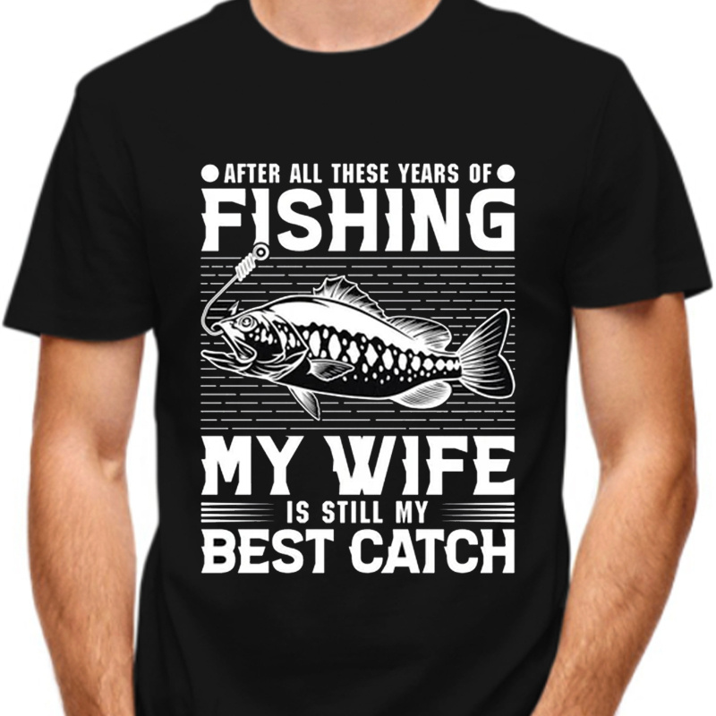 

Fishing Print Men's Cotton Top, Casual Short Sleeve Crew Neck T-shirt, Men's Clothing For Outdoor