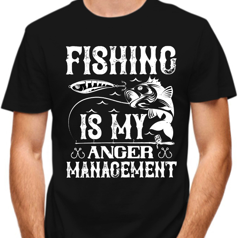 

Fishing Print Men's Cotton Top, Casual Short Sleeve Crew Neck T-shirt, Men's Clothing For Outdoor