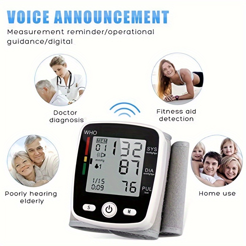     wrist blood pressure cuff monitor with usb charging automatic digital bp machine voice broadcast large display screen built in rechargeable lithium battery Product details 2