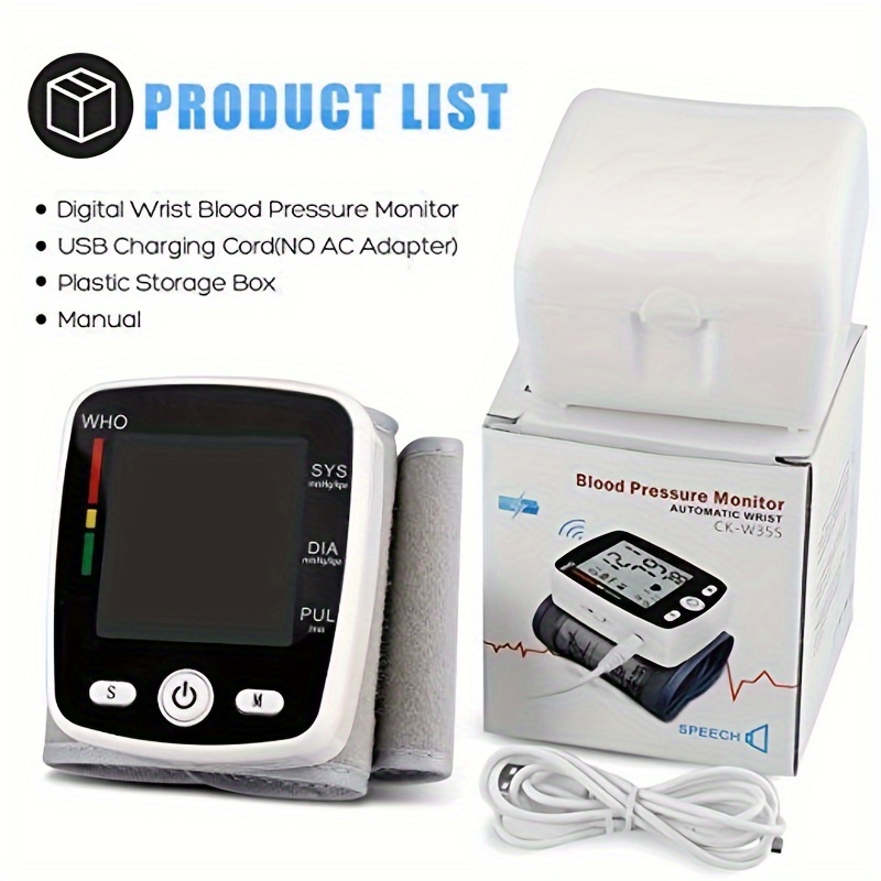     wrist blood pressure cuff monitor with usb charging automatic digital bp machine voice broadcast large display screen built in rechargeable lithium battery Product details 5