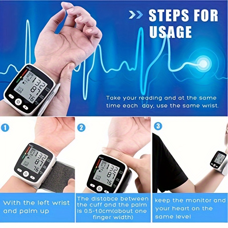     wrist blood pressure cuff monitor with usb charging automatic digital bp machine voice broadcast large display screen built in rechargeable lithium battery Product details 6