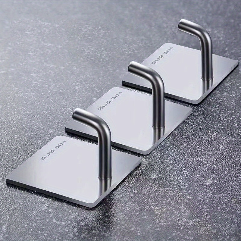 

3pcs Stainless Steel Adhesive Hooks, Multi-functional Kitchen Wall Mount Hooks With Polished , And For Hanging Utensils, Hooks For Hanging