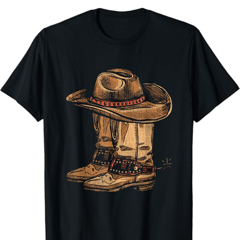 

Western Cowboy Print Men's Cotton Top, Casual Short Sleeve Crew Neck T-shirt, Men's Clothing For Outdoor