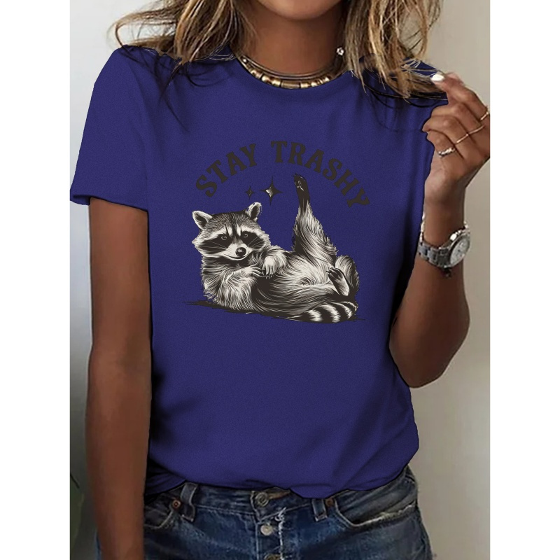 

Raccoon Stay Pure Cotton Women's T-shirt, Comfort Fit