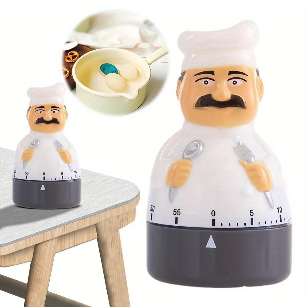 

Chef-shaped Kitchen Timer With Dial Alarm - Cute Cartoon Design, No Batteries Required, Cooking & Baking