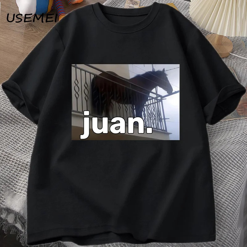 

Juan Silly Horse On Balcony Dank Meme Graphic Man O Neck Casual Short Sleeve Tee Shirt Summer Tops Oversized