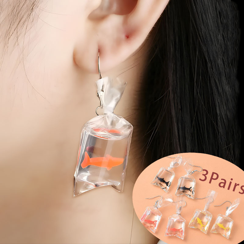 

3 Pairs Creative Baggy , Clear Resin Pendants Earrings, Unique And Interesting Earrings For Women, Funny Jewelry Gifts For Women