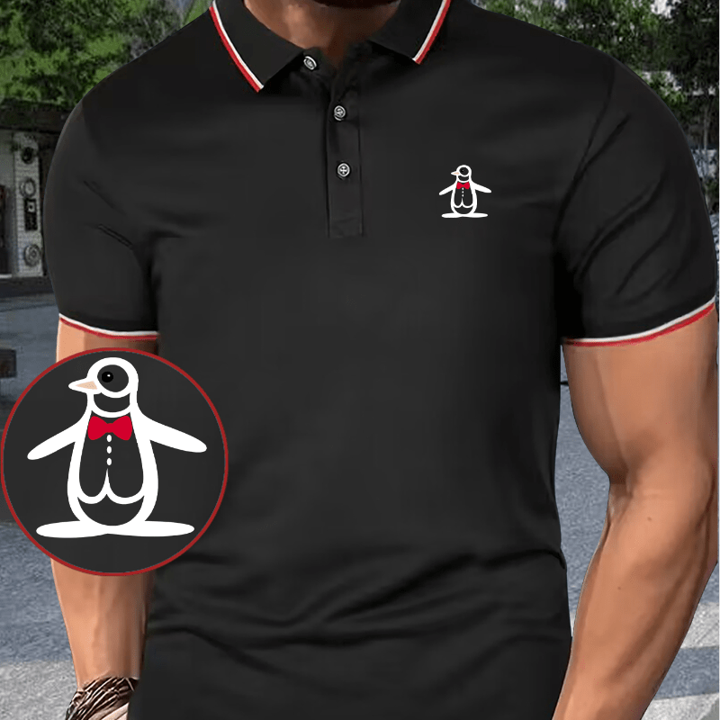 

Men's Cute Penguin Print Shirt - Casual & Comfortable Short Sleeve, Summer Fashion Top With Button Detail
