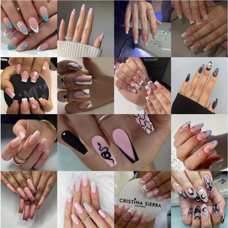 

5-pack (120 Pcs) Press-on Nails Random Long Different Designs Fake Nails, False Nails For Women Girls -