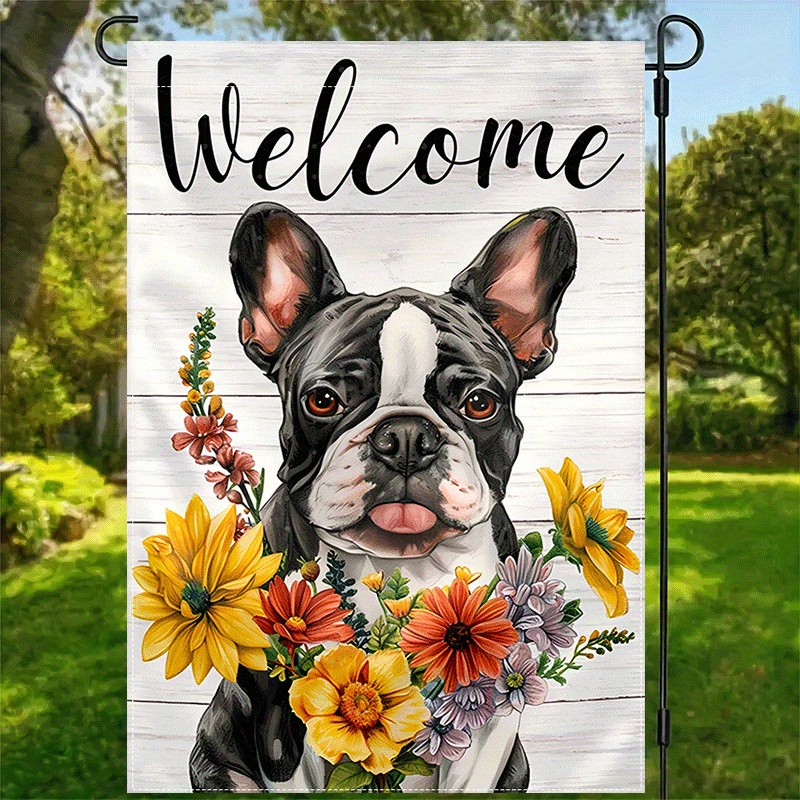 

Double-sided Waterproof French Bulldog Garden Flag With Flowers - 12x18