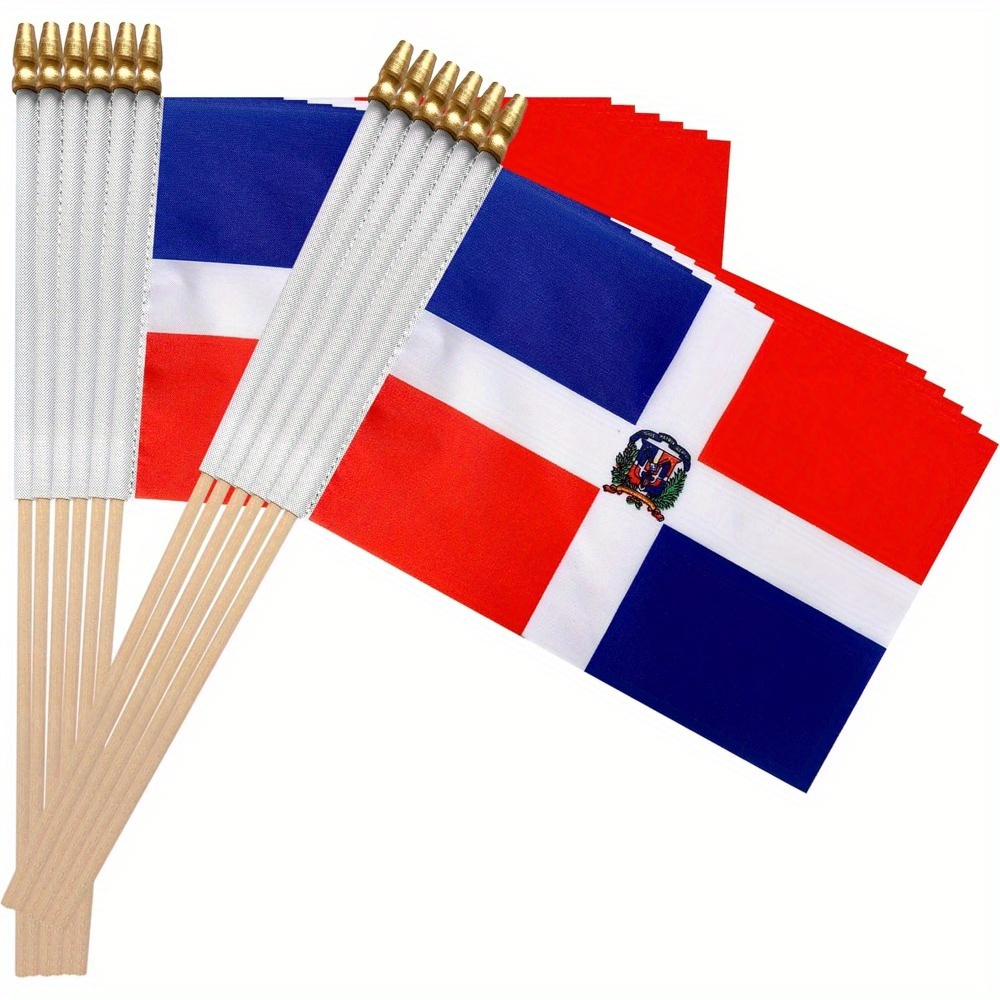 

12-pack Polyester Dominican Republic Handheld Flags With Wooden Sticks – No Electricity Needed, Ideal For , National Celebrations, And Home Decor