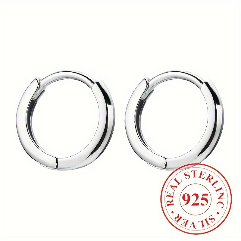 

1 Paire de Boucles d'Oreilles Créoles en Argent Sterling, Plaqué Argent 925, Design Rond Simple, Bijoux de Mode pour et pour Offrir