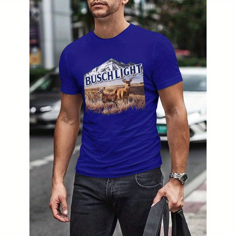 

Busch Light Graphic T-shirt For Men - Casual Polyester Knit Crew Neck Tee With Short Sleeves, Medium Stretch Fabric, Regular Fit Summer Top For Going Out