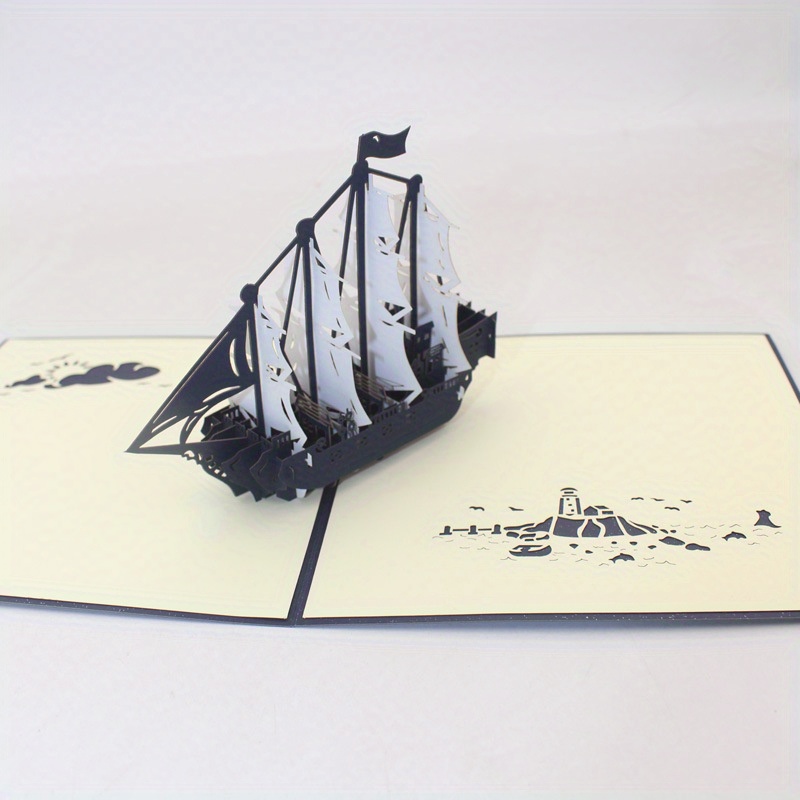 

3d Pop-up Sailing Ship Greeting Card - All-occasion Vintage Nautical Theme For Birthday, Father's Day, Graduation, Good Luck & Thank You, 1pc Unique Party Decoration & Celebration Card