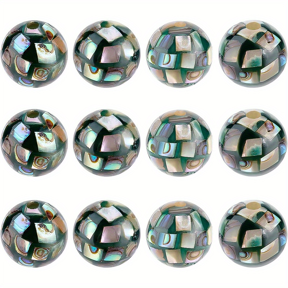 

1box 12pcs Natural Abalone Round Shell Beads, 8.5mm Black Opaque Resin Beads Shell For Making, Hole: 1mm