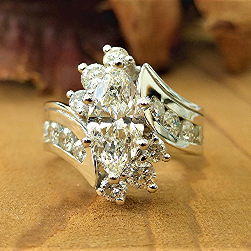 TEMU Elegant Silvery Luxury Cubic Zirconia Copper Ring Suitable For Women's Wedding Gifts Engagement Rings Jewelry