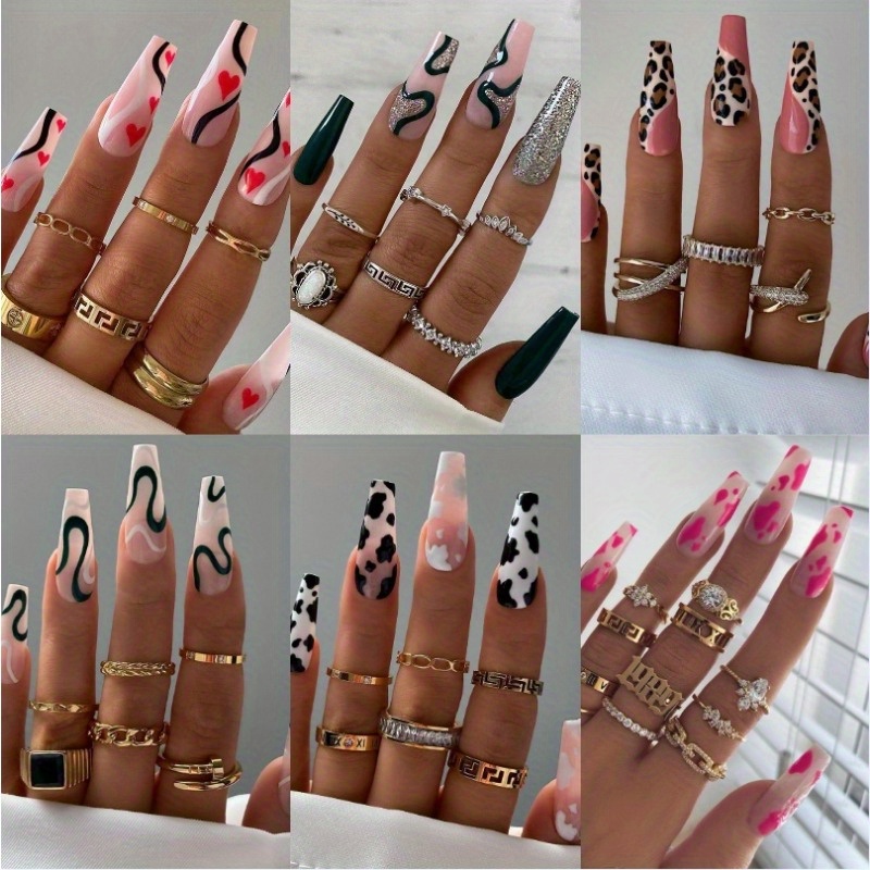 

144pcs (6 Pack) Long Press On Nails Cow Nails Ballerina Full Cover Artificial Nails Fake Nails For Women And Girls