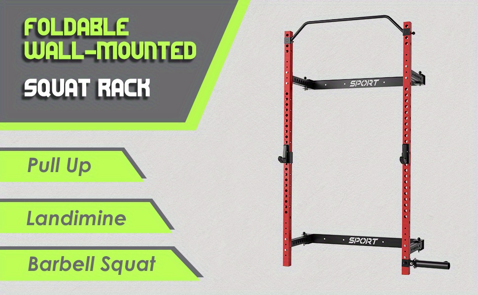 Rack De Squat Mural Pliable 1000 Lbs Avec Barre De Traction Et Crochets – Acier Inox