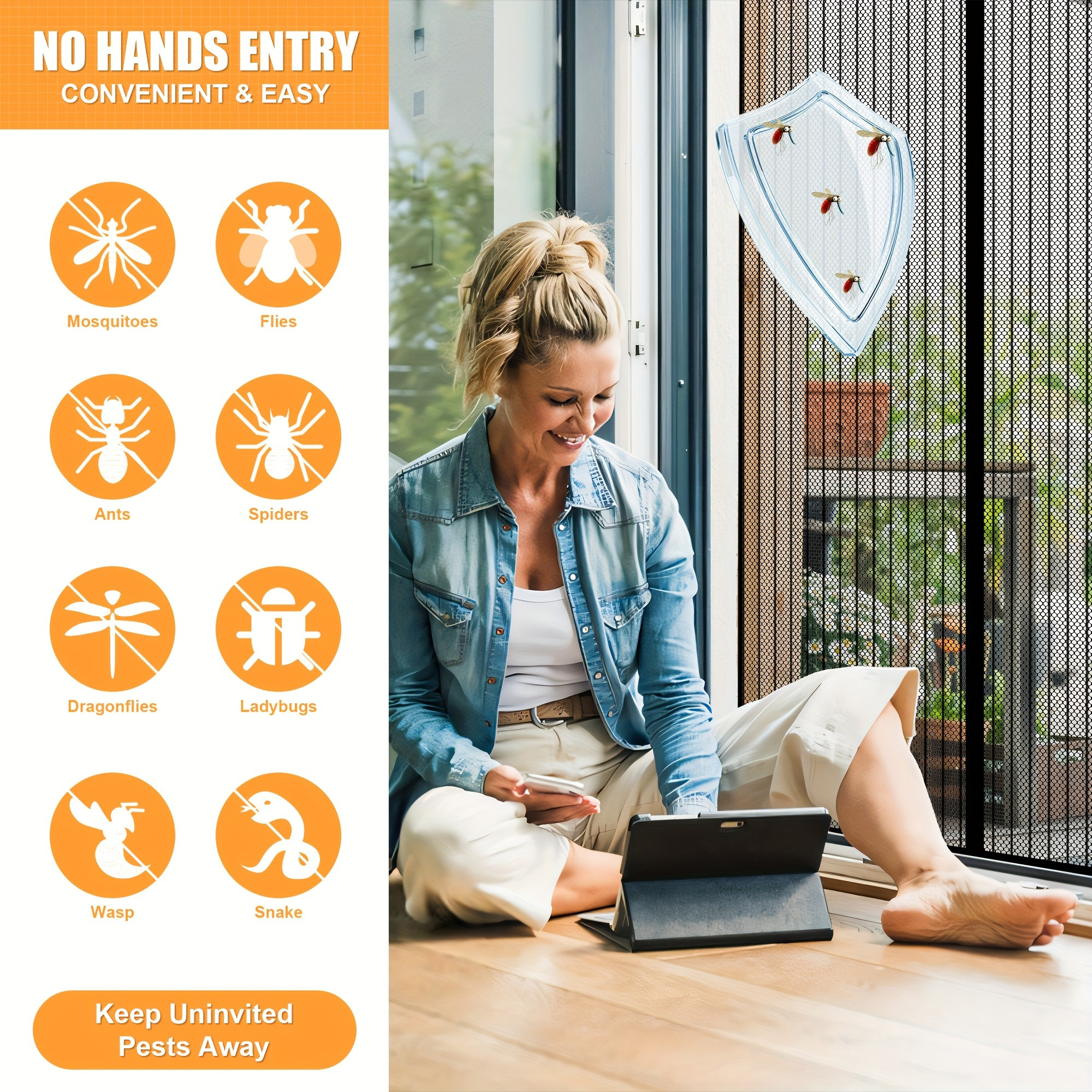 Contemporary Magnetic Screen Door - Self-Sealing, Heavy Duty, Hands-Free Mesh Partition Keeps Bugs Out - Satin Weave, Linen-Like Material, Space-Themed, for Various Room Types, No Electricity Or Battery Needed