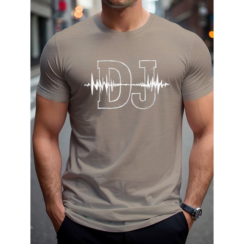 

Dj Letters With Print Tee Shirt, Tees For Men, Casual Short Sleeve T-shirt For Summer