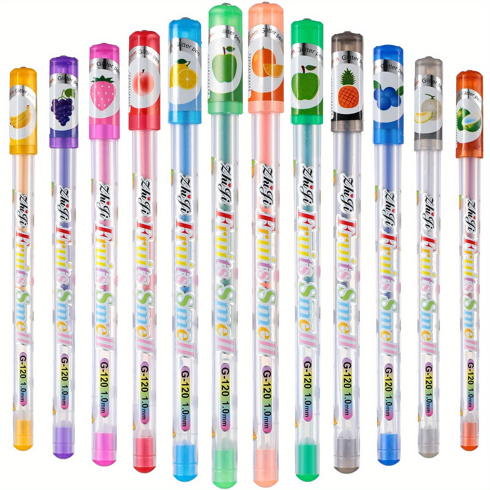 12pcs Vibrant Scented Glitter Gel Pen Set - Smooth Writing, , Multicolored, Fruit-scented, No Feathers, Ideal For Journaling, School, Office Supplies, And Creative Writing 14 & Up