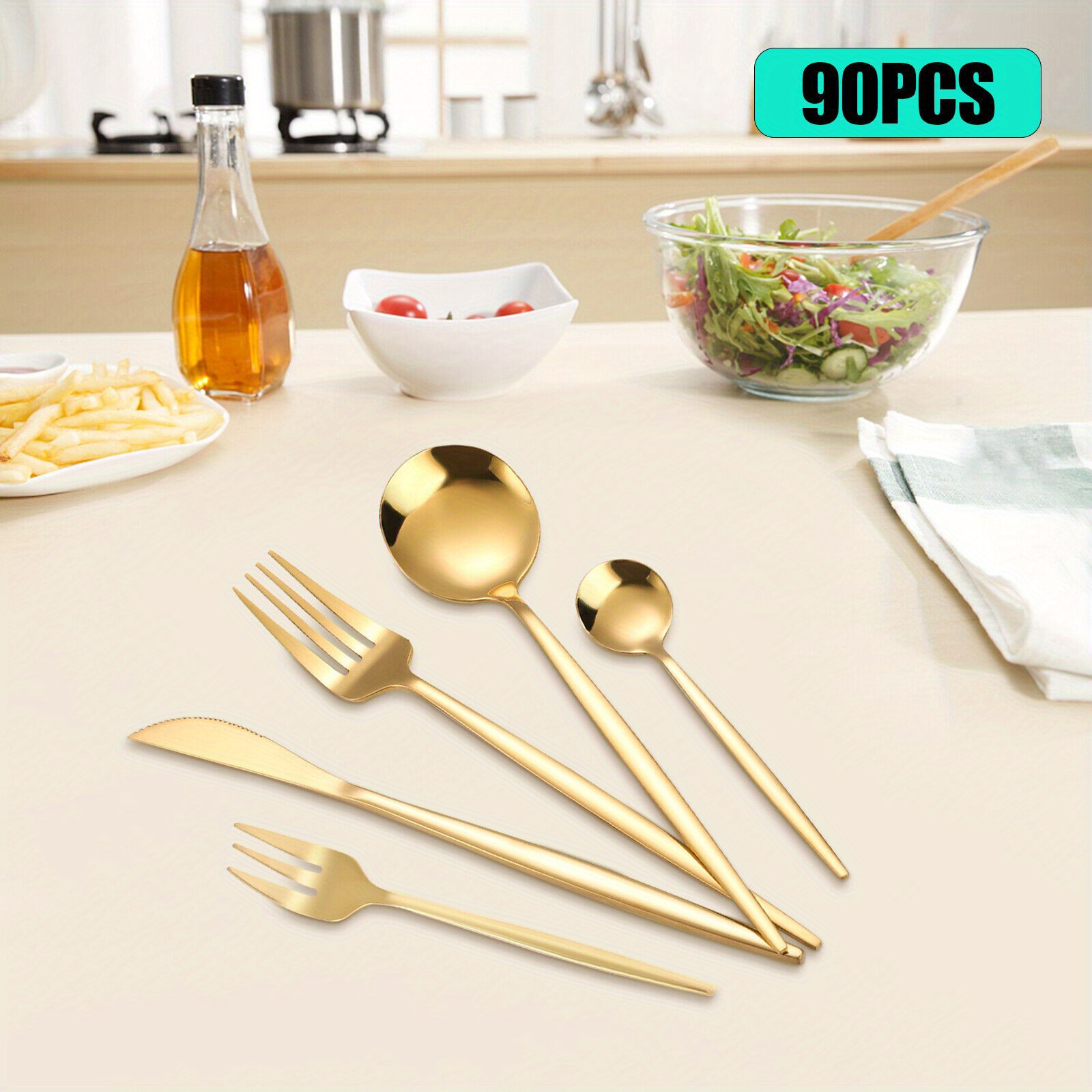 

90pcs/ Set Tableware Stainless Steel Flatware Utensil Kitchen Spoon Fork Cutlery