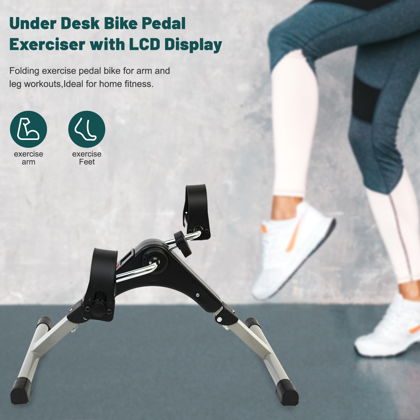 

1pc Gray Folding Under Desk Bike Pedal Exerciser With Lcd Display - Compact, Lightweight Design For Arm & Leg Workouts, Ideal For Home Fitness Enthusiasts, Exercise Bike