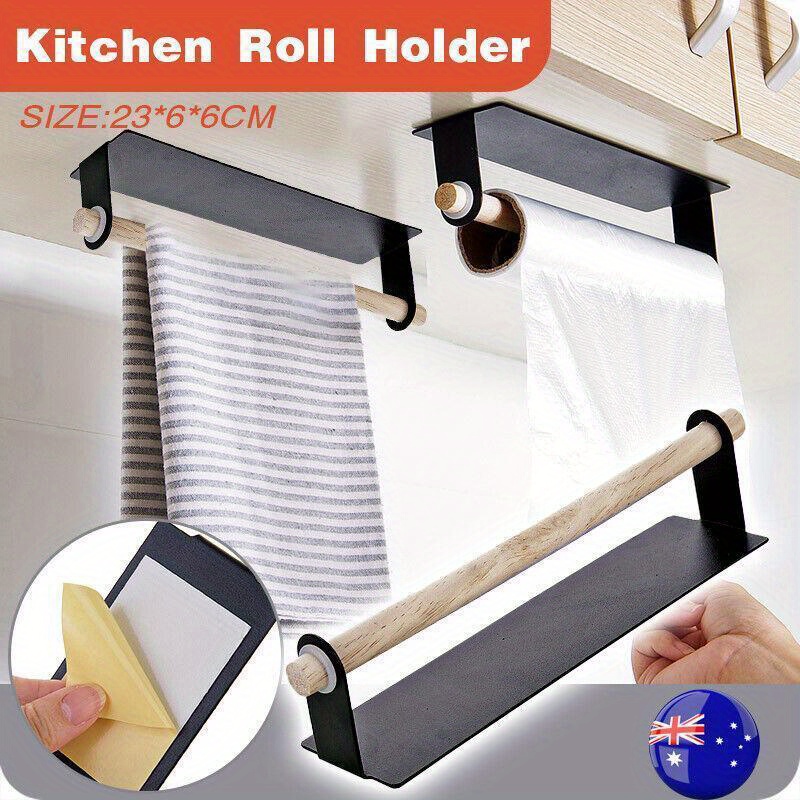 TEMU Under Cabinet Kitchen Roll Holder Paper Toilet Towel Storage Rack Self Adhesive