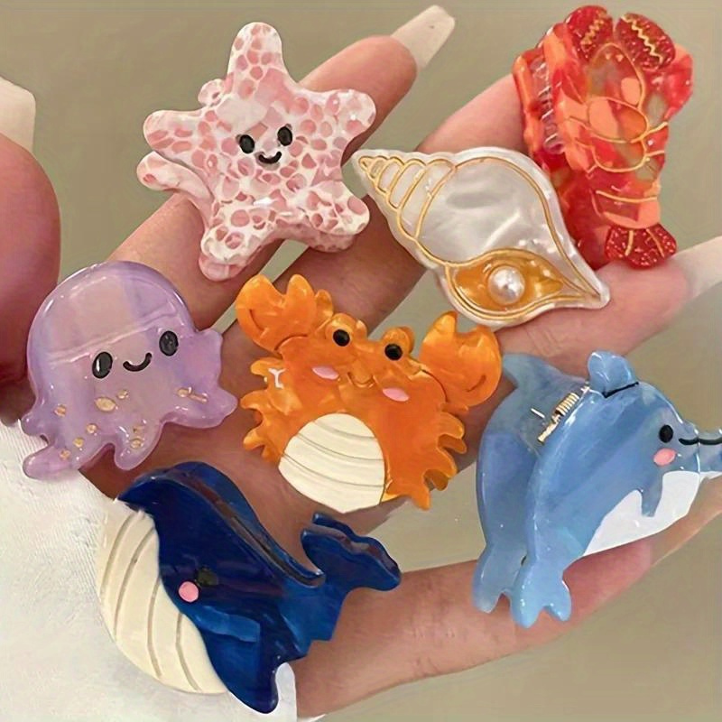 adorable mini hair claw clips featuring ocean - Temu display picture 3