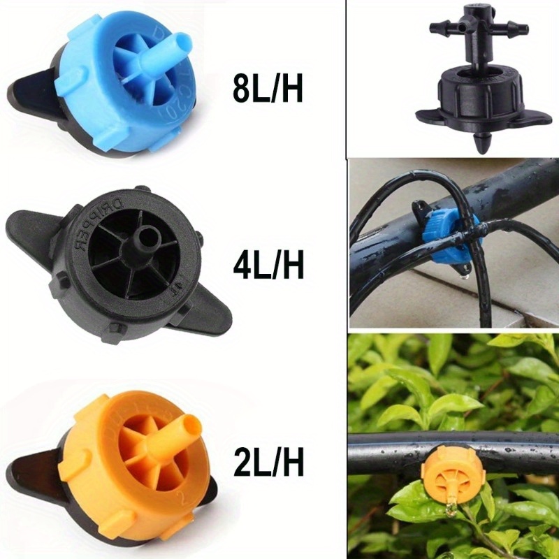 

50 Pcs Adjustable Drip Irrigation Emitters - Pressure Compensating 2/4/8 L/h Micro Drip System Dripper Heads, Plastic Watering Dripper For Garden Lawn Watering, Without Battery & Connector